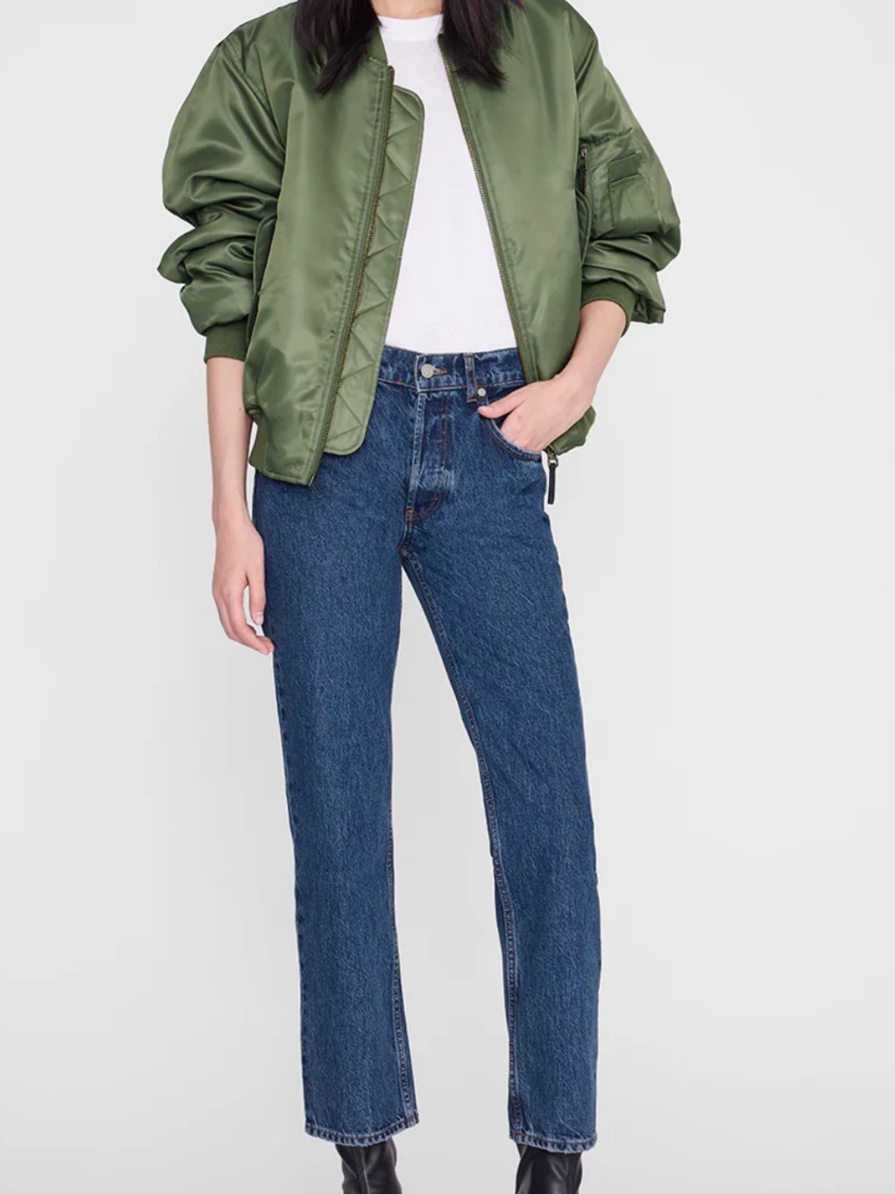 Anine Bing Kate Jean Mid Rise Straight Ankle Denim Jeans